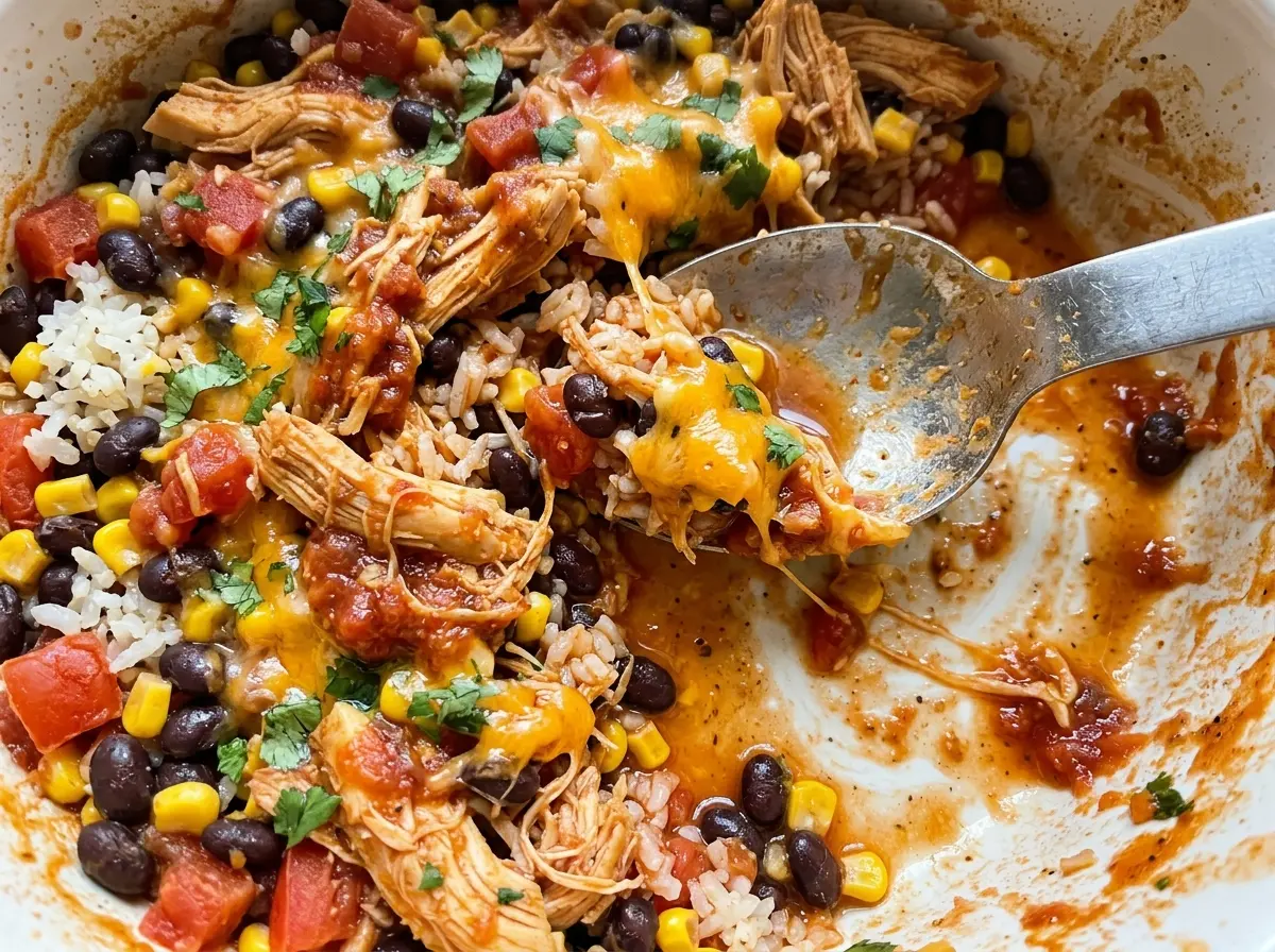 Crockpot Chicken Burrito Bowl with fresh toppings