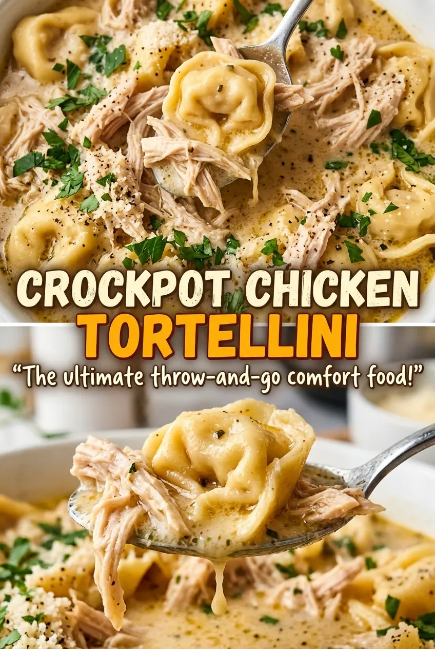 Crockpot Chicken Tortellini spinach cheese soup