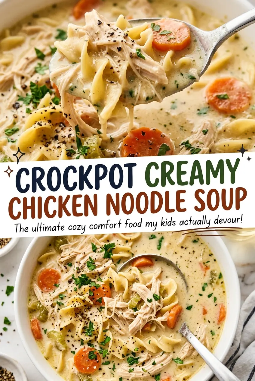 Crockpot Creamy Chicken Noodle Soup tender noodles rich broth