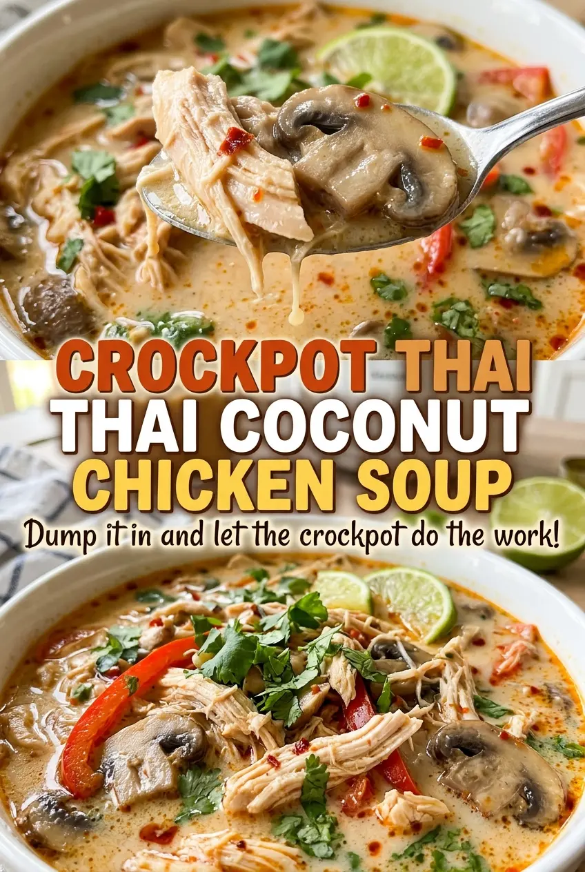Crockpot Thai Coconut Chicken Soup tender chicken