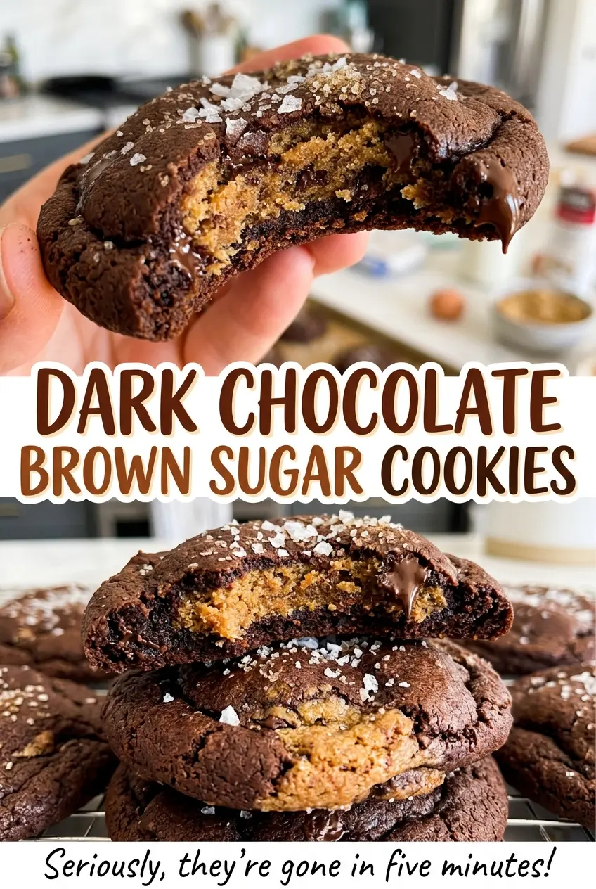Dark Chocolate Brown Sugar Cookies with soft cocoa centers