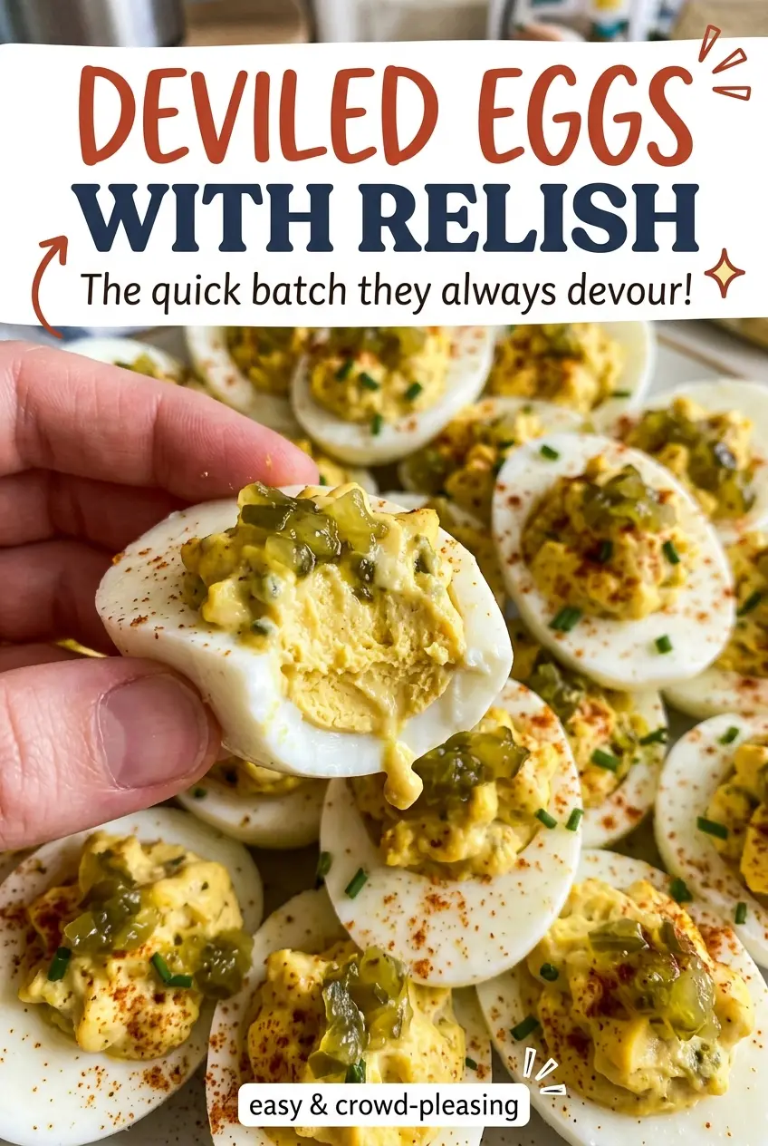 Deviled Eggs with Relish paprika-topped halves