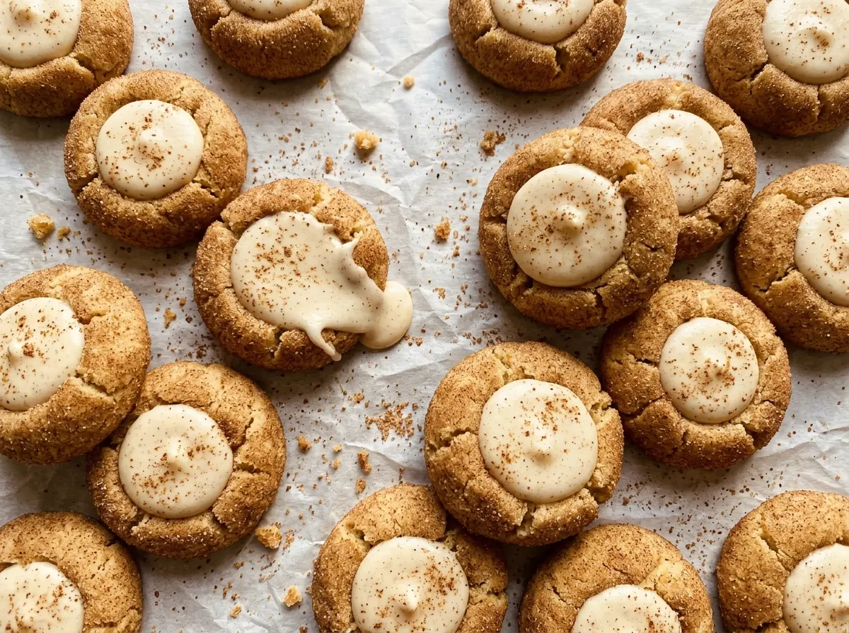 Eggnog Snickerdoodle Thumbprint Cookies with cinnamon-sugar tops