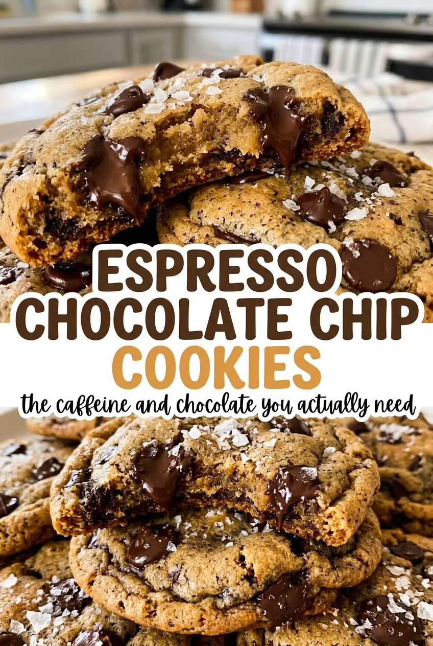 Espresso Chocolate Chip Cookies with soft centers