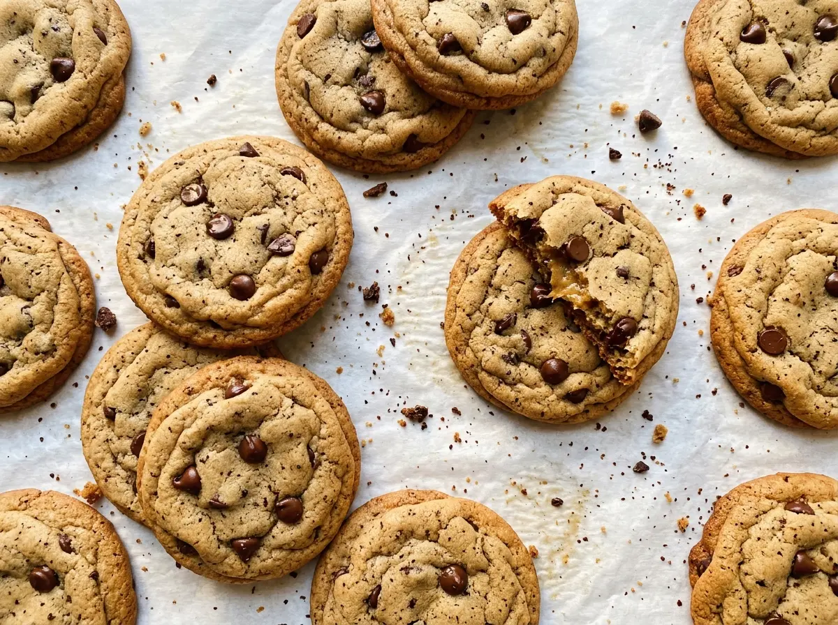Espresso Chocolate Chip Cookies with golden edges