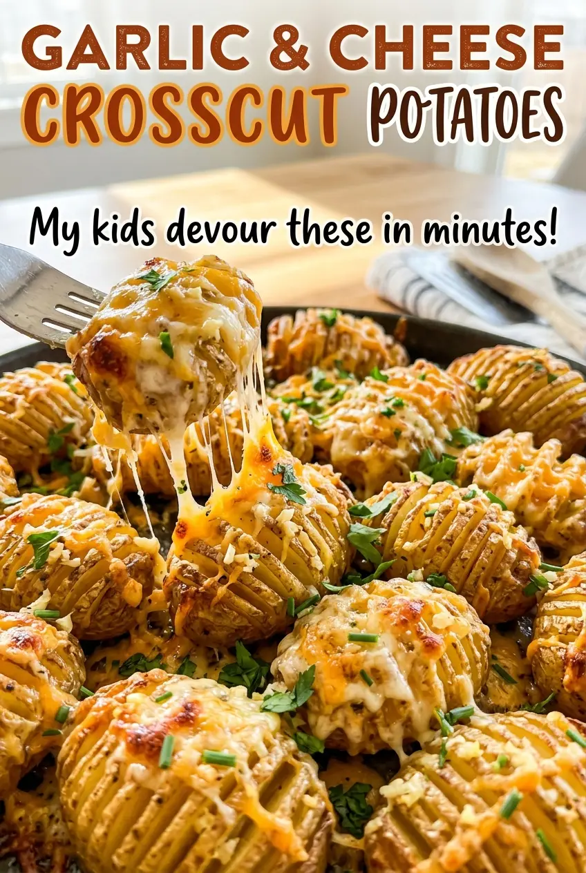 Garlic and Cheese Crosscut Baked Potatoes fluffy tender centers