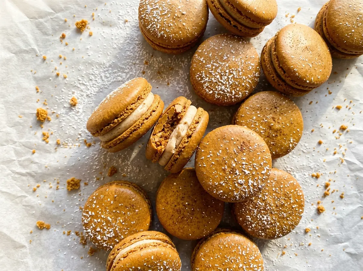 Gingerbread Macarons with spiced shells