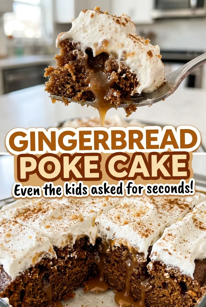 Gingerbread Poke Cake spiced caramel chilled
