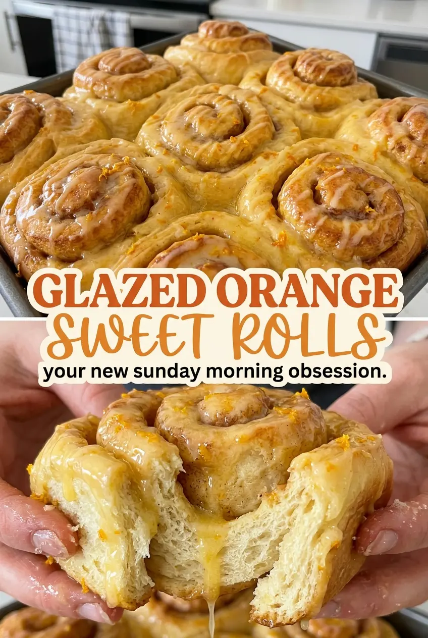 Glazed Orange Sweet Rolls with golden swirls