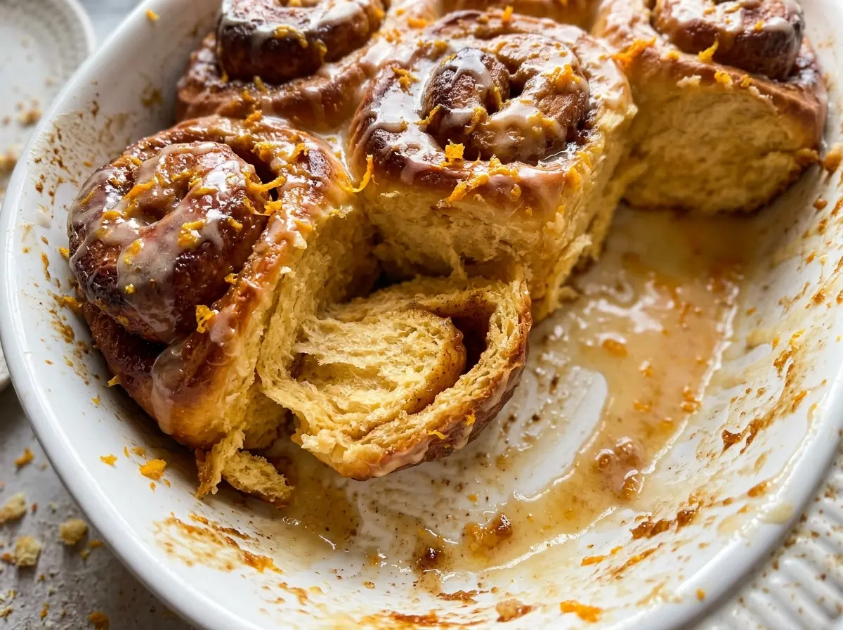 Glazed Orange Sweet Rolls with golden swirls