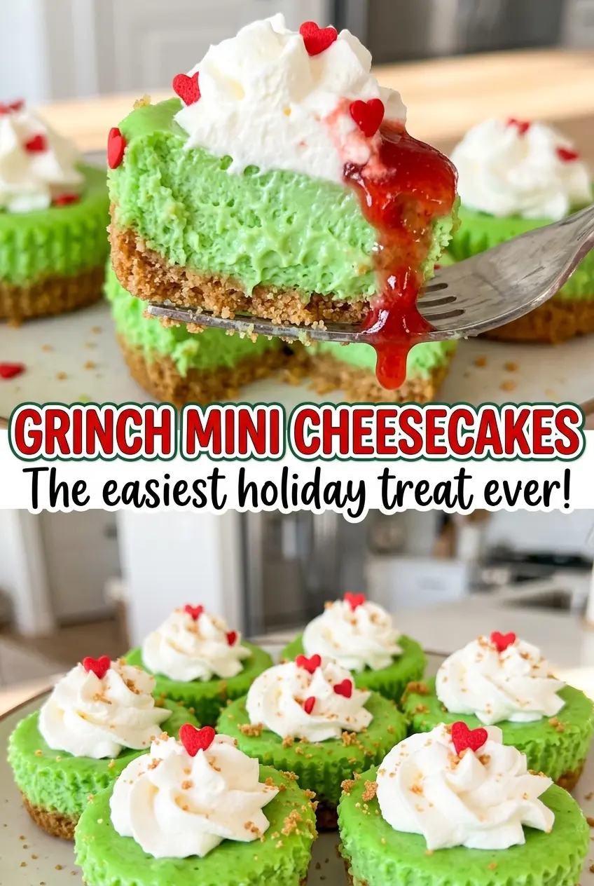 Grinch Mini Cheesecakes with red hearts