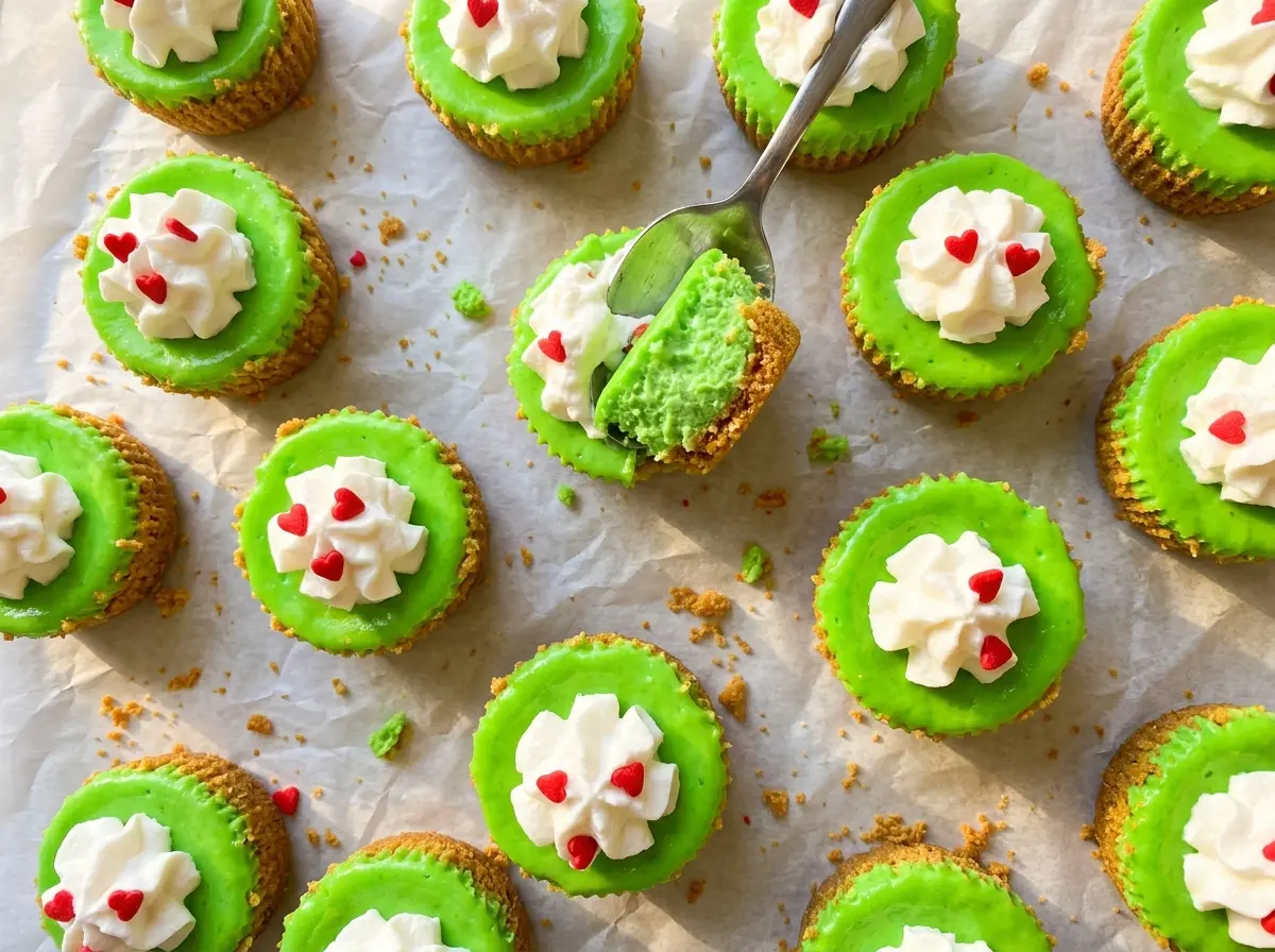 Grinch Mini Cheesecakes with green tops