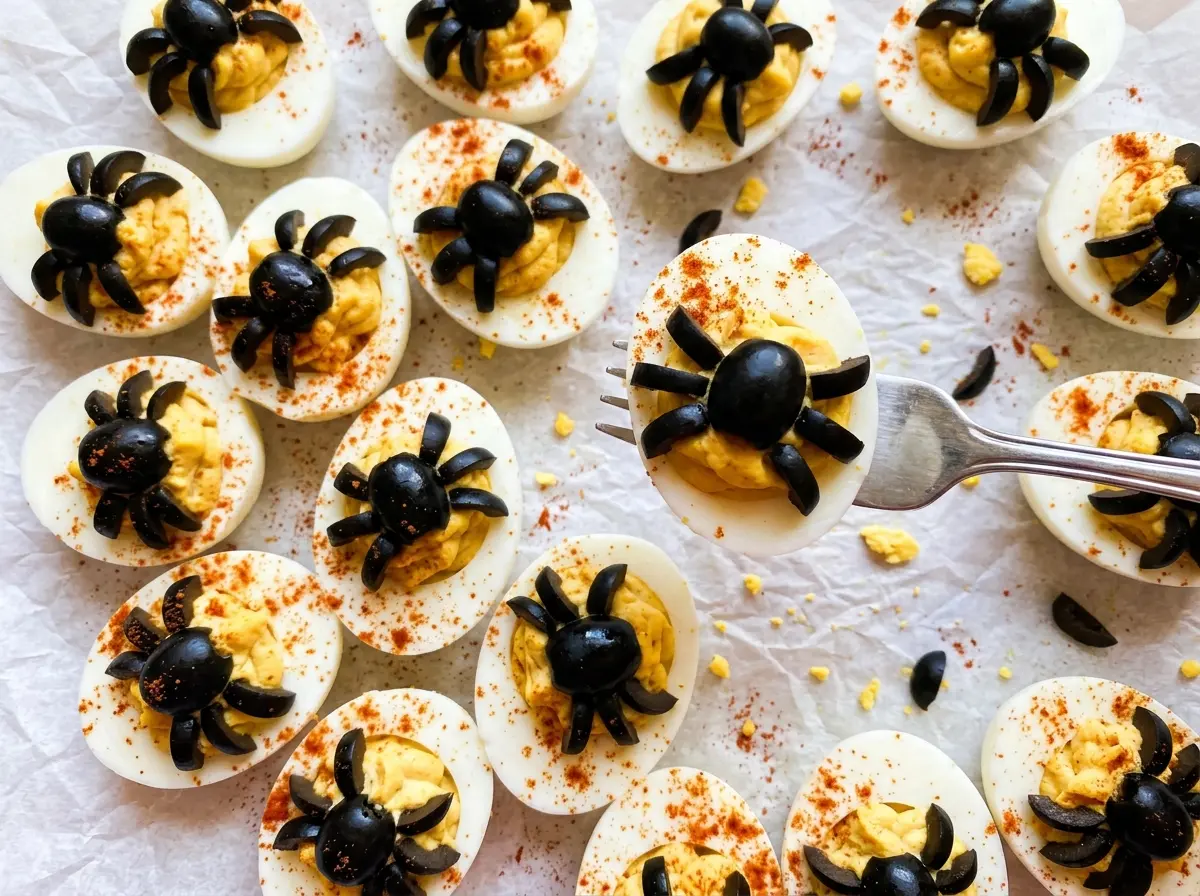 Halloween Deviled Eggs orange pumpkin-shaped