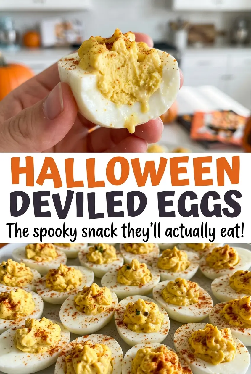 Halloween Deviled Eggs ridged orange filling