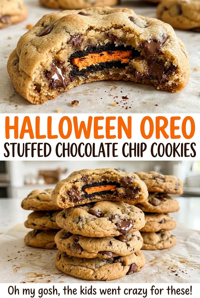 Halloween Oreo Stuffed Chocolate Chip Cookies soft centers