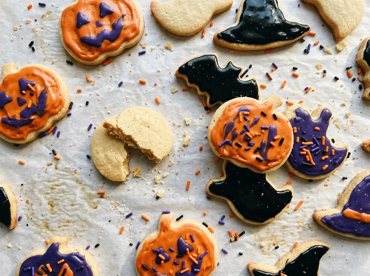 Halloween Shortbread Cookies with orange icing