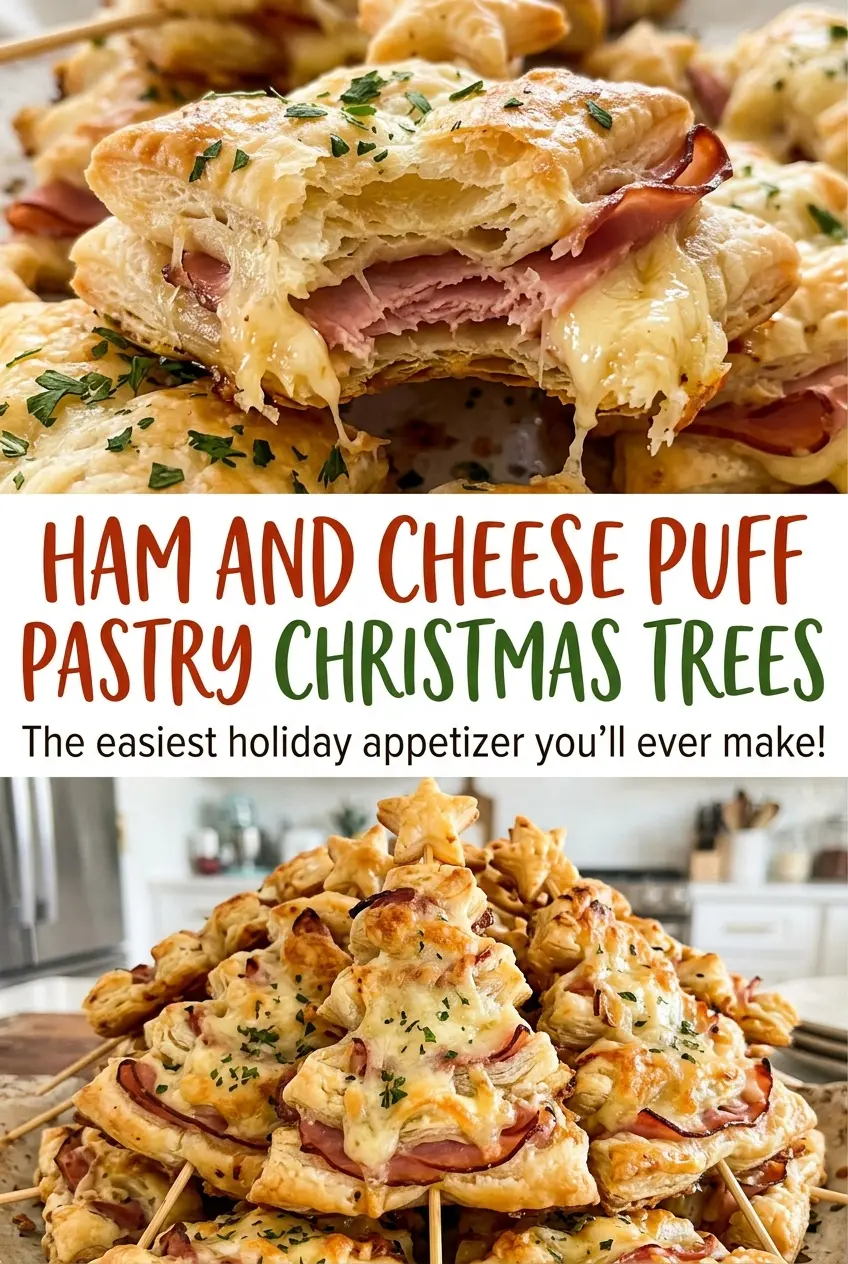 Ham and Cheese Puff Pastry Christmas Trees crisp cheesy layers