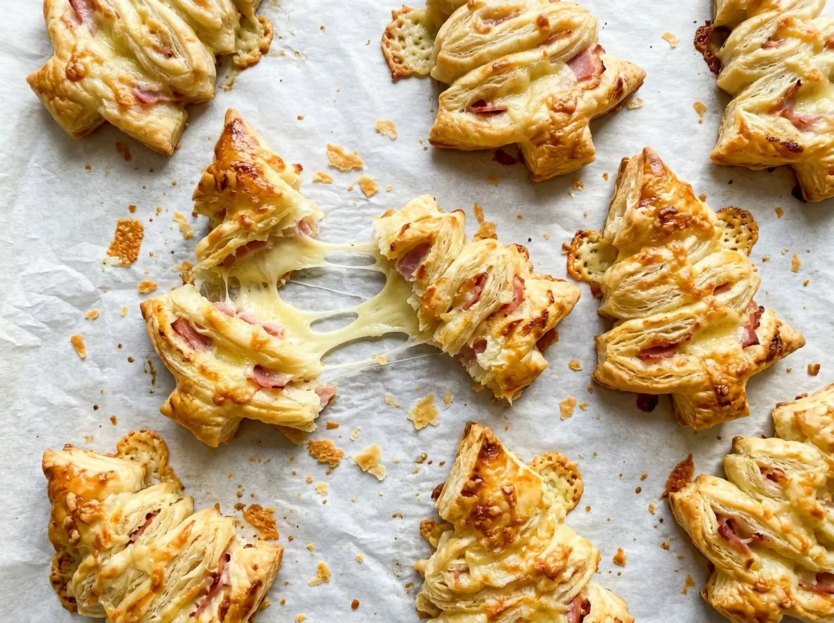 Ham and Cheese Puff Pastry Christmas Trees golden flaky branches