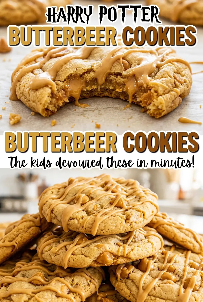 Harry Potter Butterbeer Cookies with golden edges and a light glaze