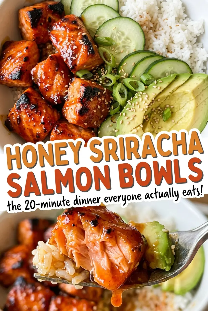 Honey Sriracha Salmon Bowls colorful salmon rice