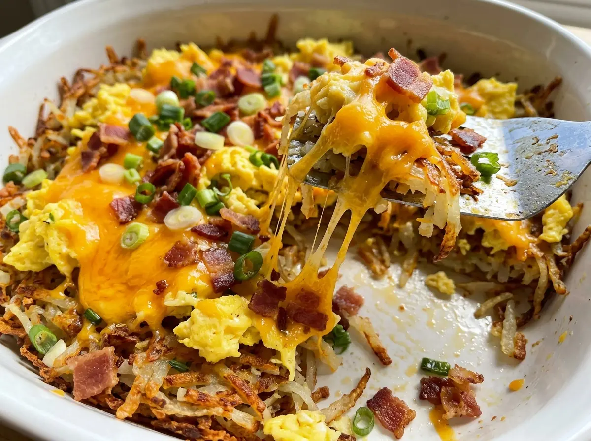 Loaded Hash Brown Breakfast Nachos with crisp golden potatoes