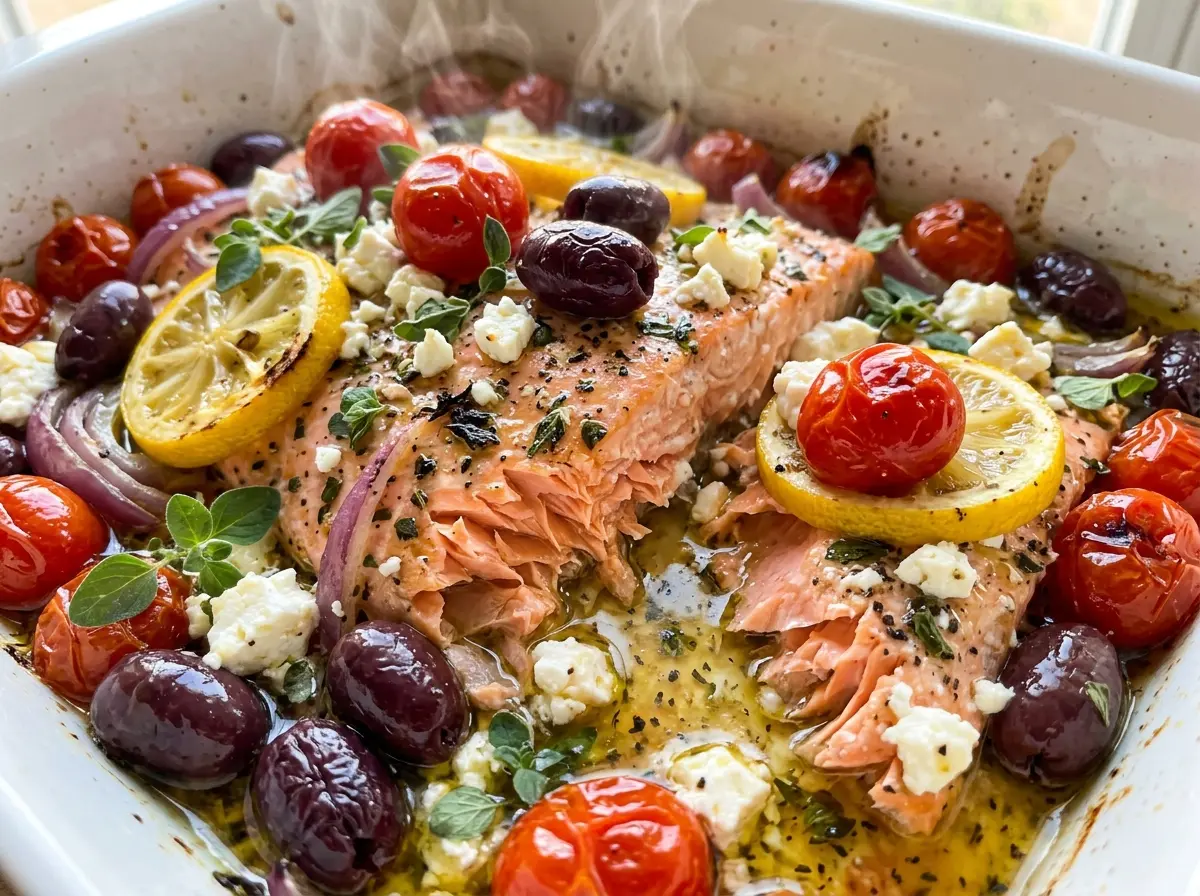 Mediterranean Salmon tomato olive feta