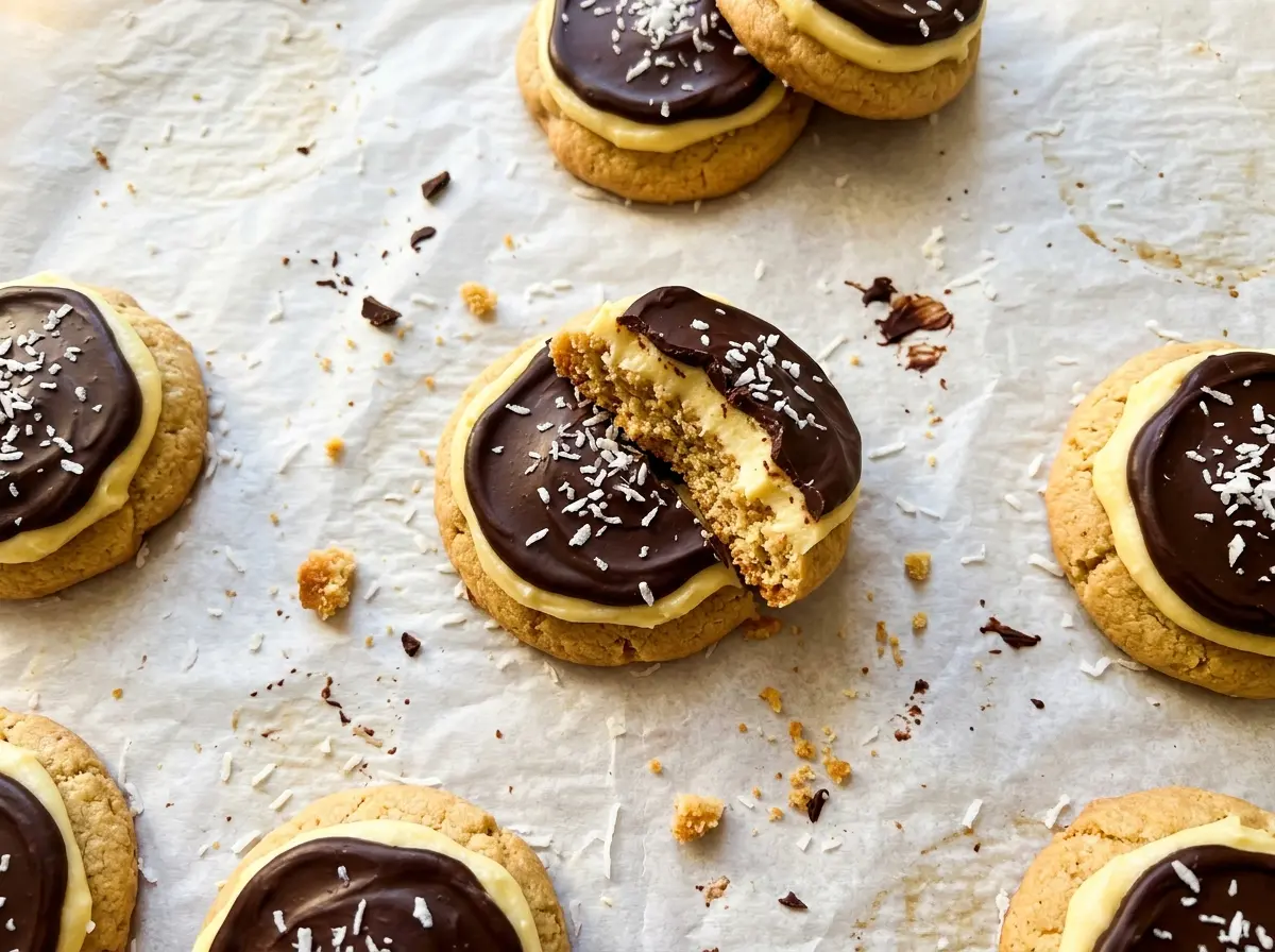 Nanaimo Bar Sugar Cookies with chocolate, coconut, and almonds