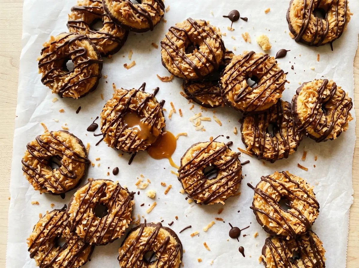 No Bake Samoa Cookies with toasted coconut