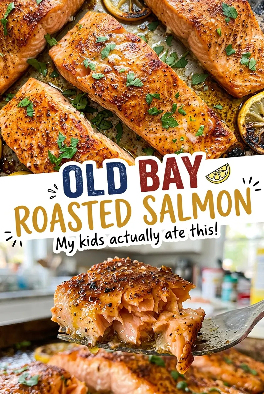 Old Bay Roasted Salmon golden, flaky fillets