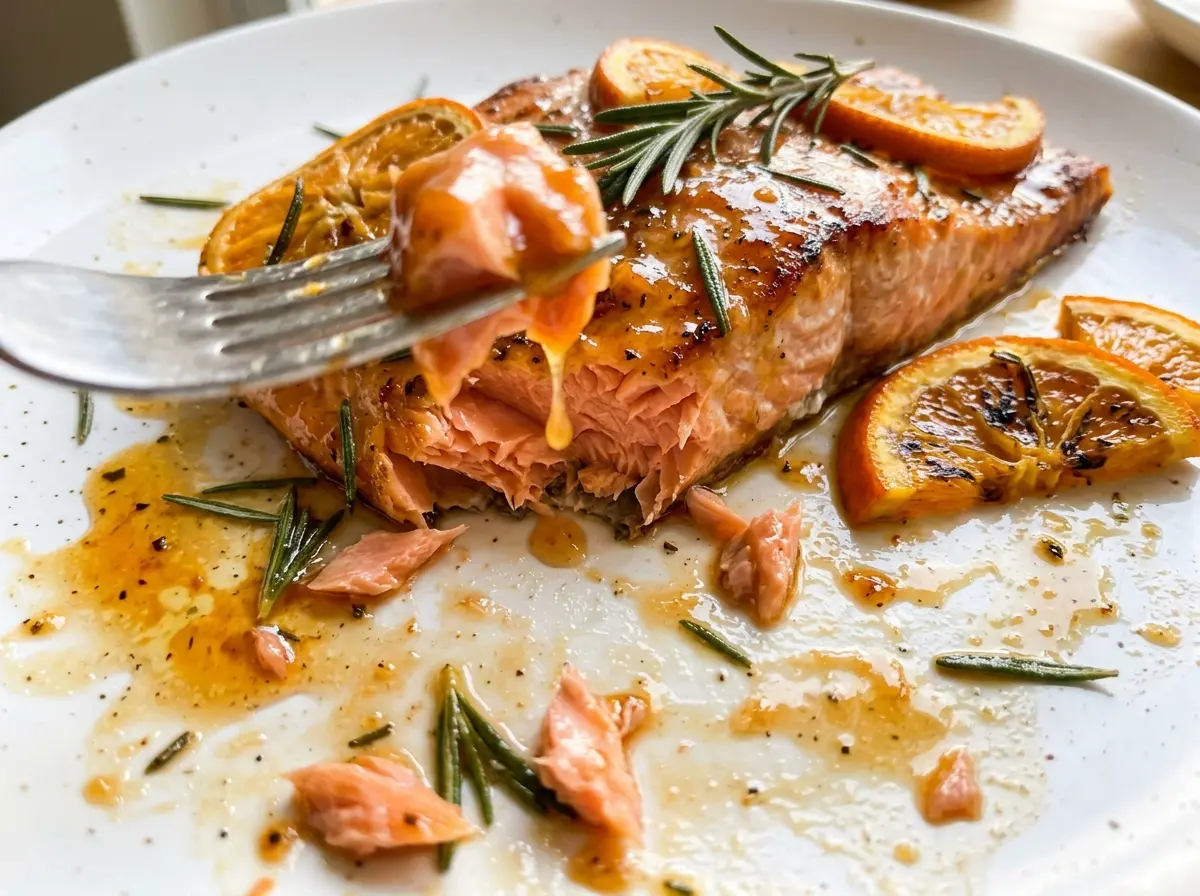 Orange Rosemary Glazed Salmon glossy citrus glaze