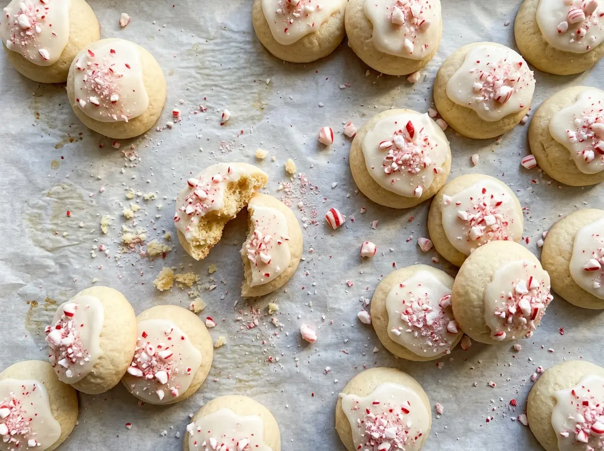 Peppermint Meltaway Cookies with mint icing and candy topping