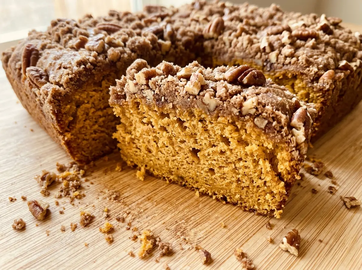 Pumpkin Pecan Coffee Cake golden streusel