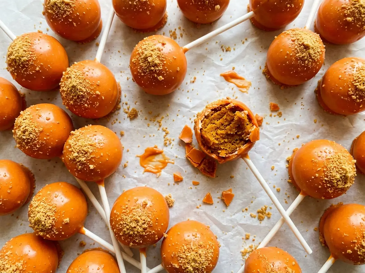 Pumpkin Pie Cake Pops orange crumb-coated