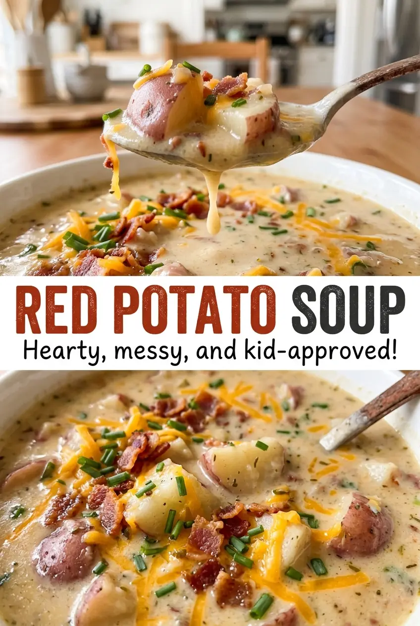 Red potato soup with bacon and tender potatoes