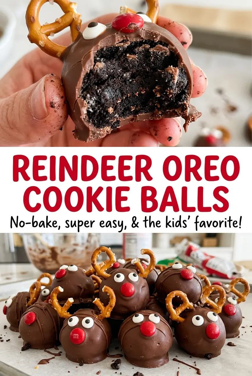 Reindeer Oreo Cookie Balls chocolate-coated festive faces
