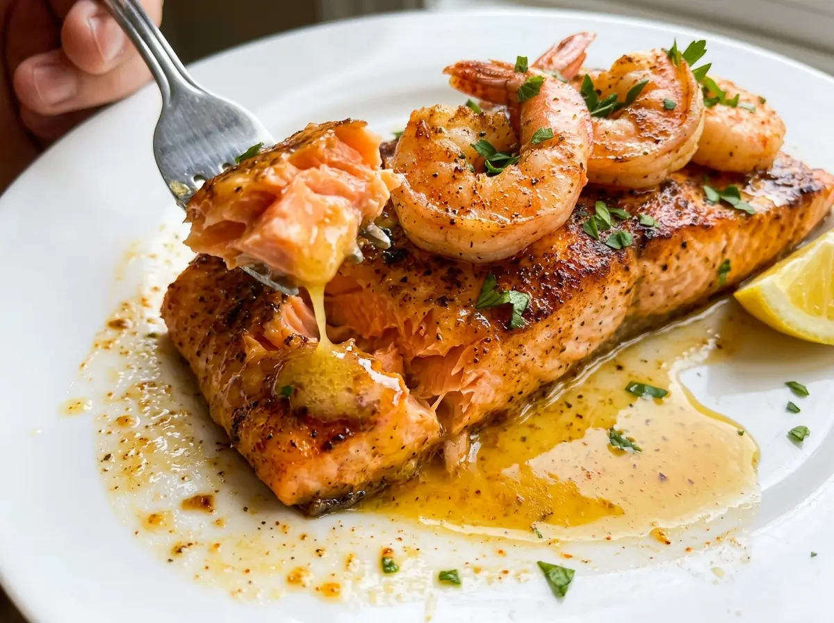 Salmon New Orleans creamy shrimp sauce