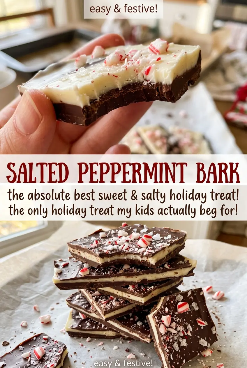 Salted Peppermint Bark with candy cane crunch
