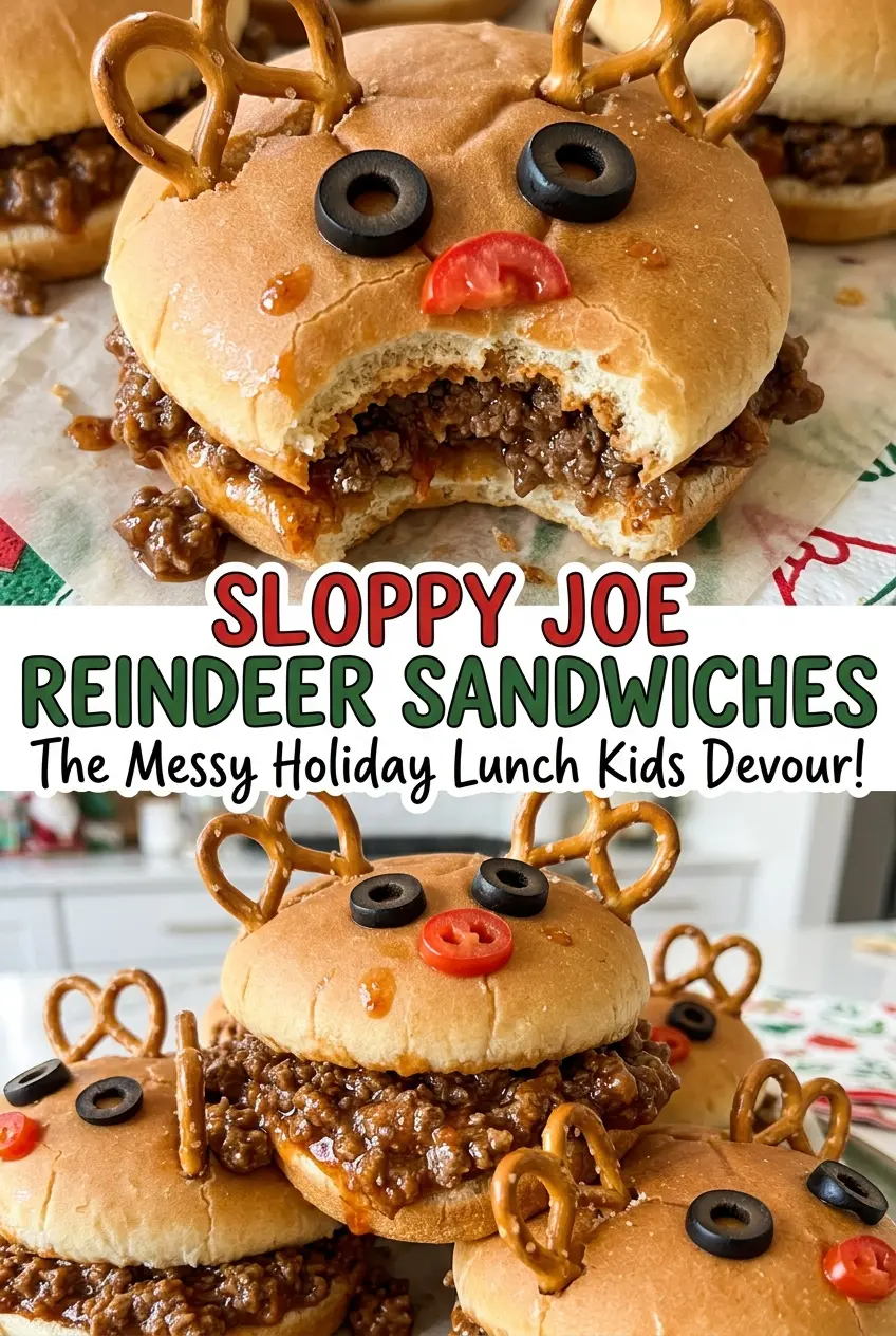 Sloppy Joe Reindeer Sandwiches playful pretzel antlers