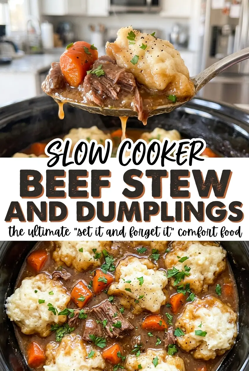 Slow Cooker Beef Stew and Dumplings, tender fluffy comfort