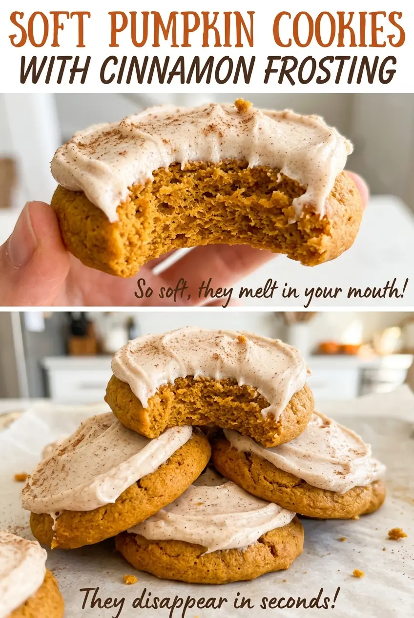 Soft Pumpkin Cookies with Cinnamon Frosting, creamy cinnamon topping