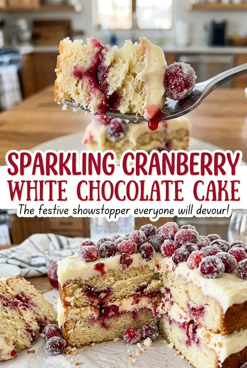 Sparkling Cranberry White Chocolate Cake with ruby cranberry filling
