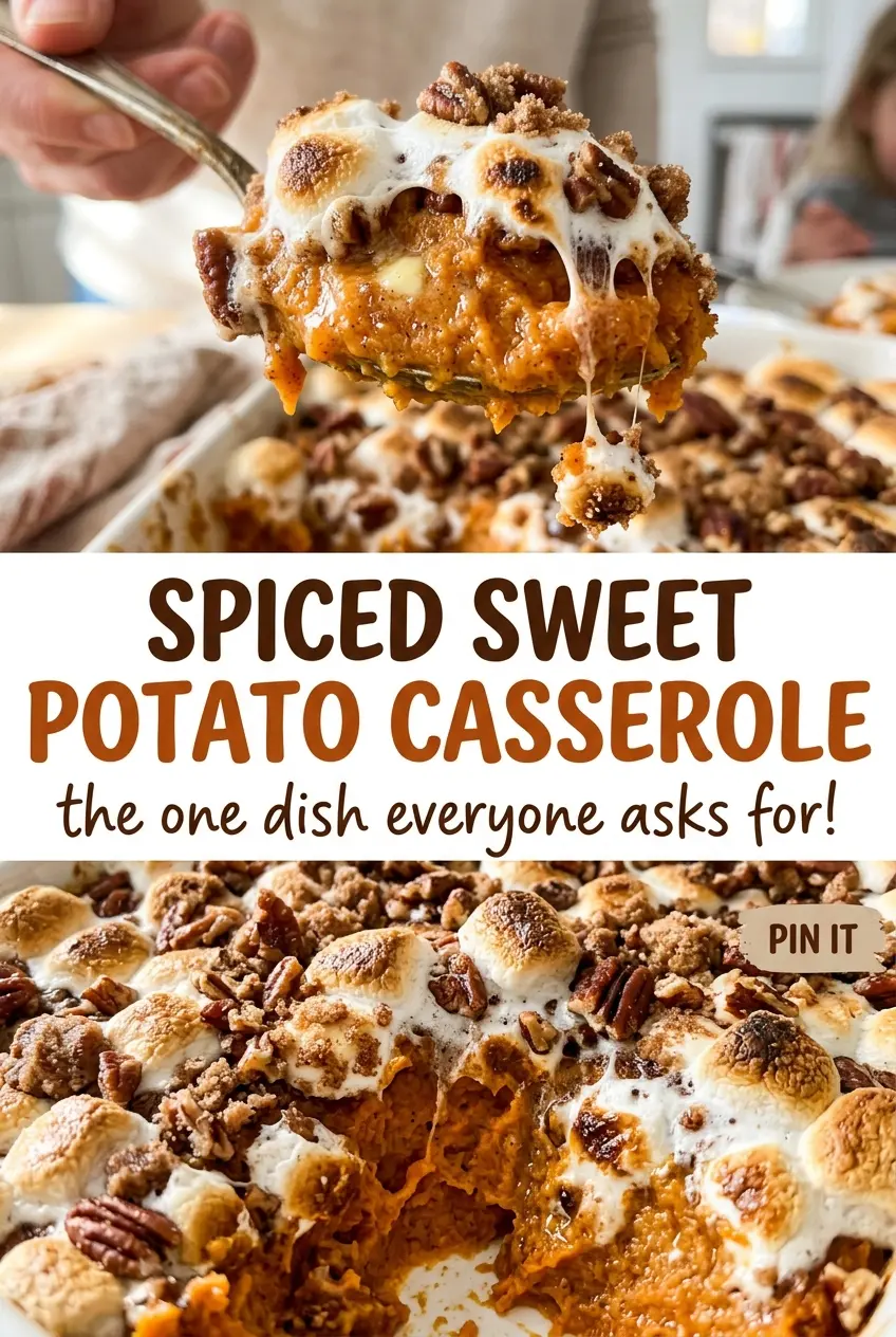 Spiced Sweet Potato Casserole golden pecan topping
