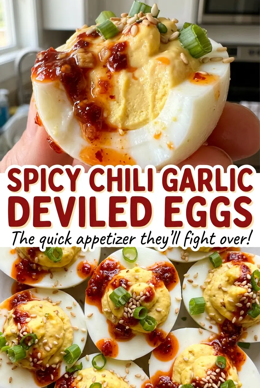 Spicy Chili Garlic Deviled Eggs, smooth and paprika-topped