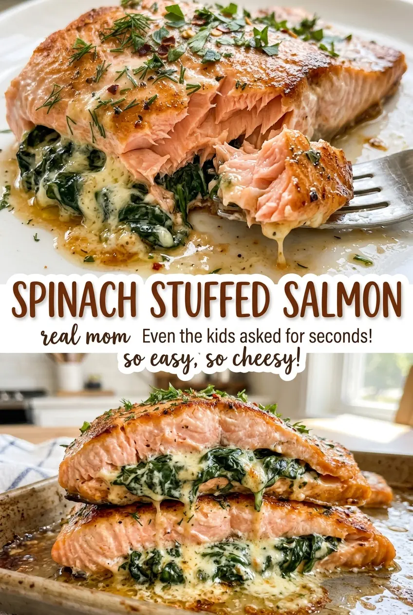 Spinach Stuffed Salmon with creamy spinach filling