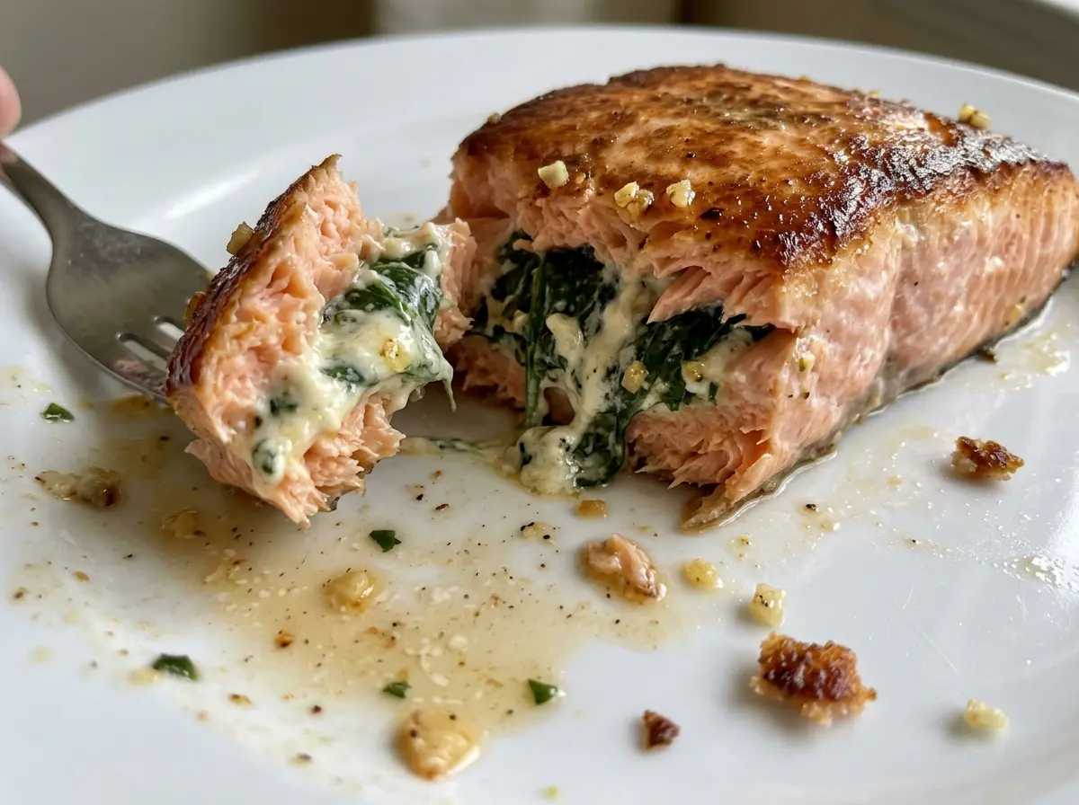 Spinach Stuffed Salmon with creamy spinach filling