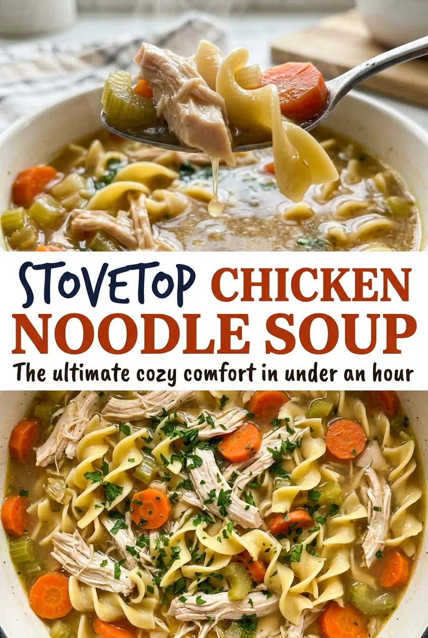 Stovetop Chicken Noodle Soup, hearty and savory