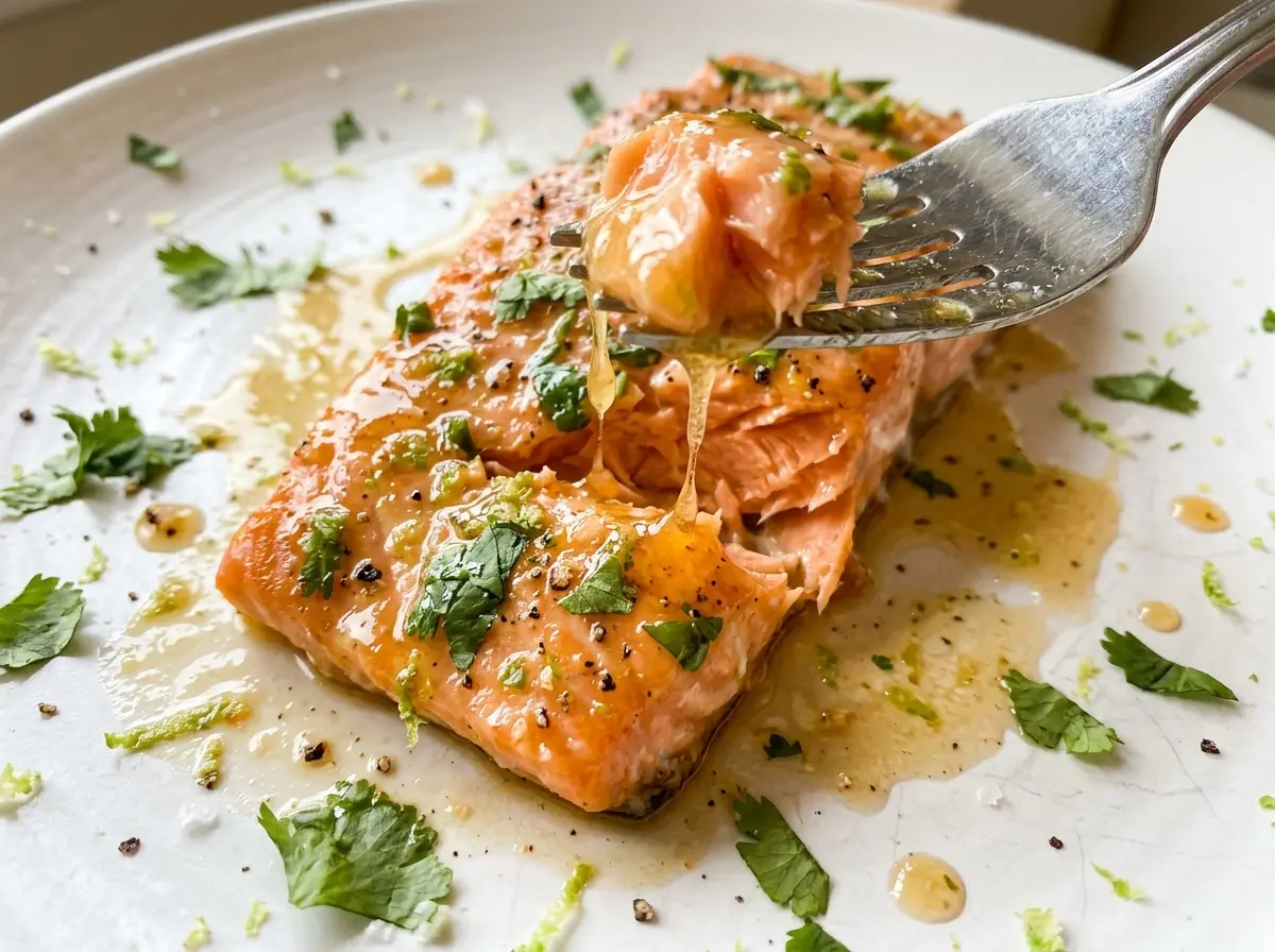 Sweet Cilantro Lime Salmon with glossy lime glaze