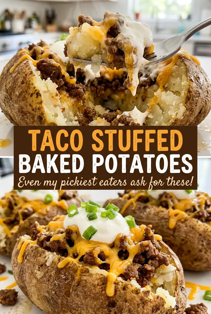 Taco Stuffed Baked Potatoes loaded taco filling
