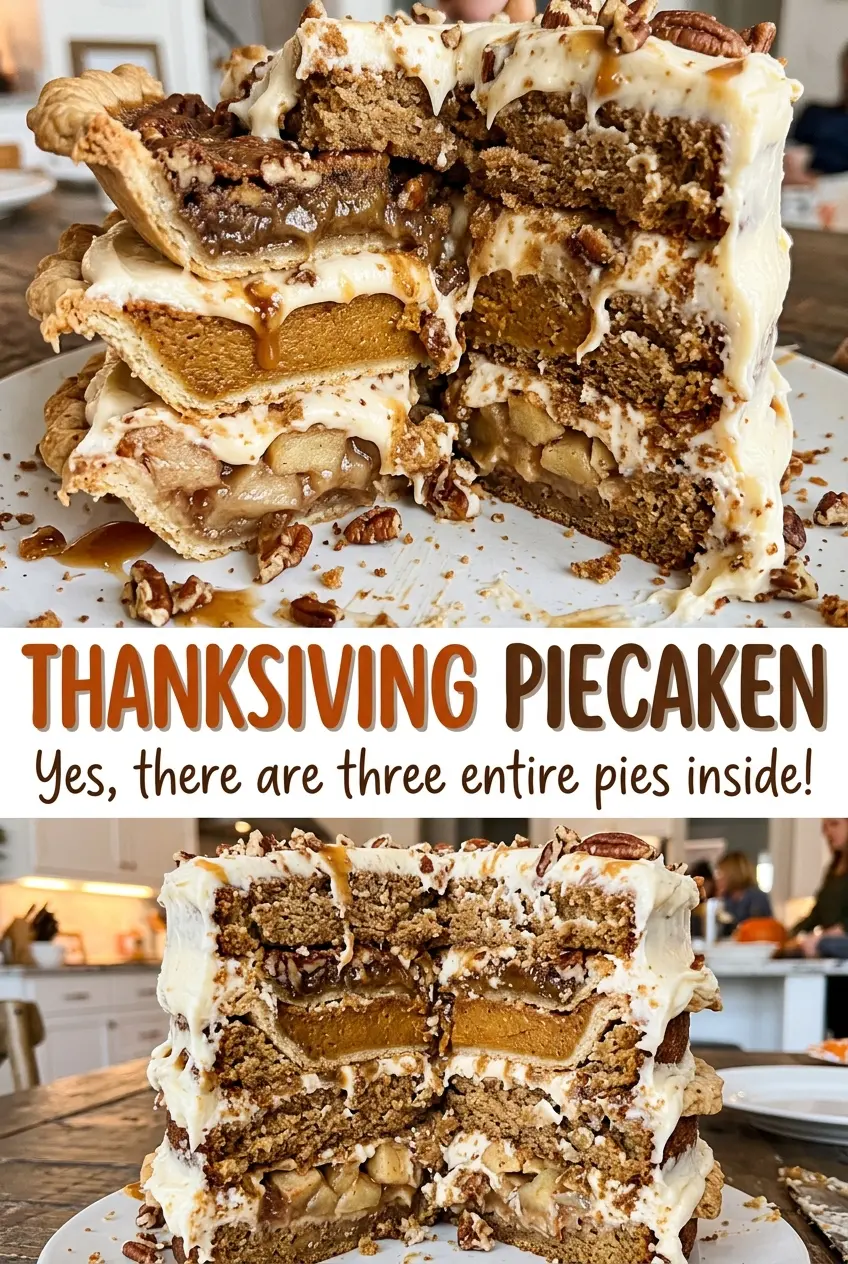 Thanksgiving Piecaken with frosted pumpkin layers