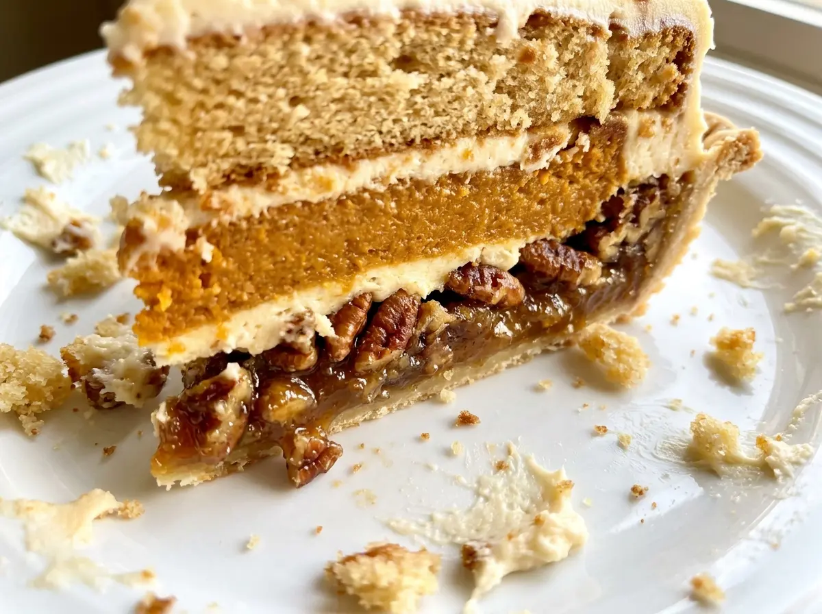 Thanksgiving Piecaken with pumpkin spice layers